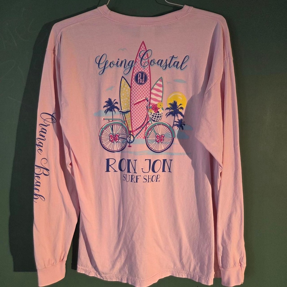 Ron Jon Surf Shop Pink Long Sleeve Shirt Orange Beach Large Comfort Colors